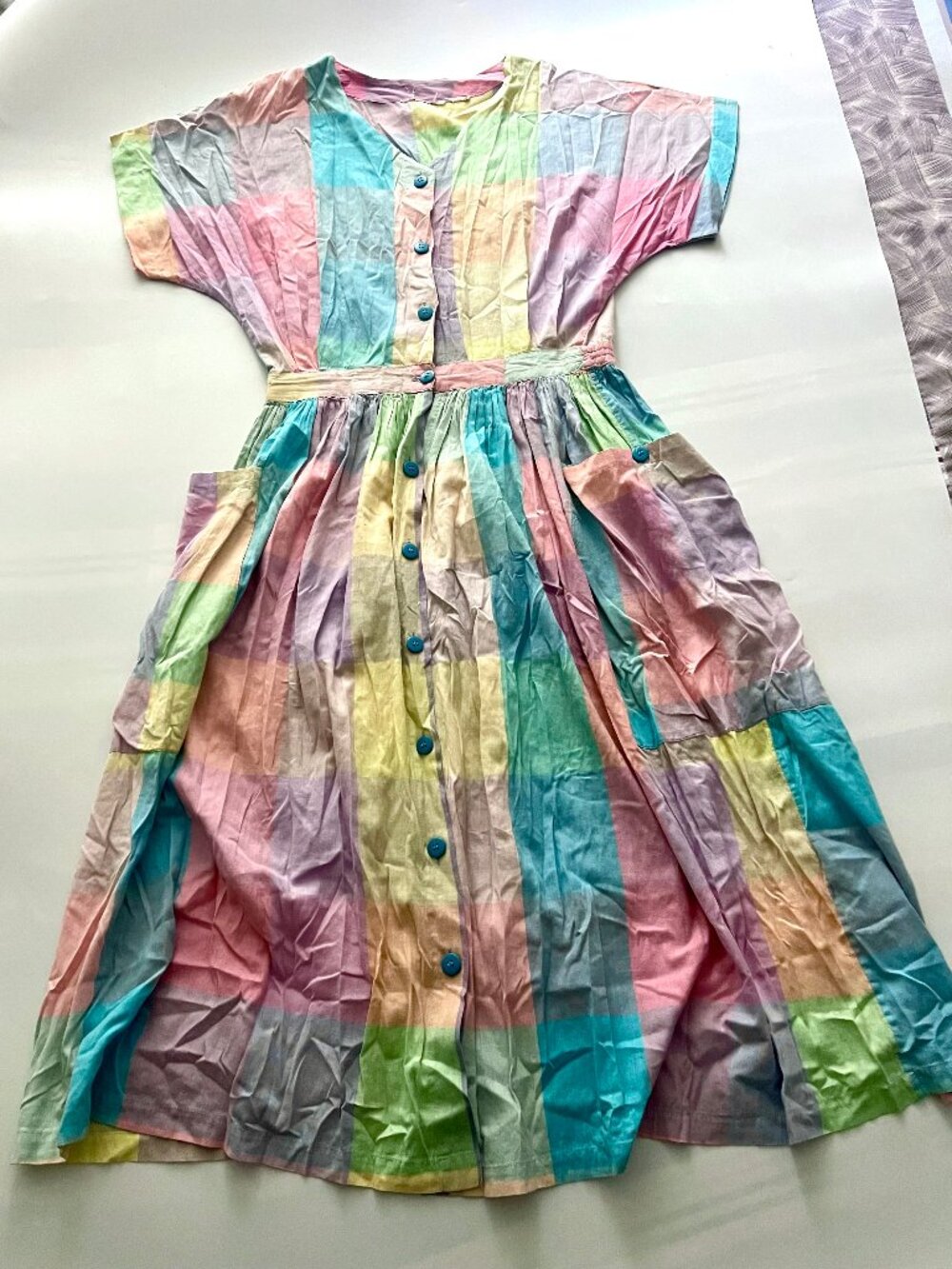 Unbranded multi color patch style button up dress with pockets size XS